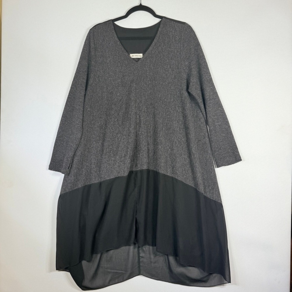 BUYKUD Women Large Grey Dress Soft Fleecy Quiet Luxury Lagenlook‎ Lounge Minimal